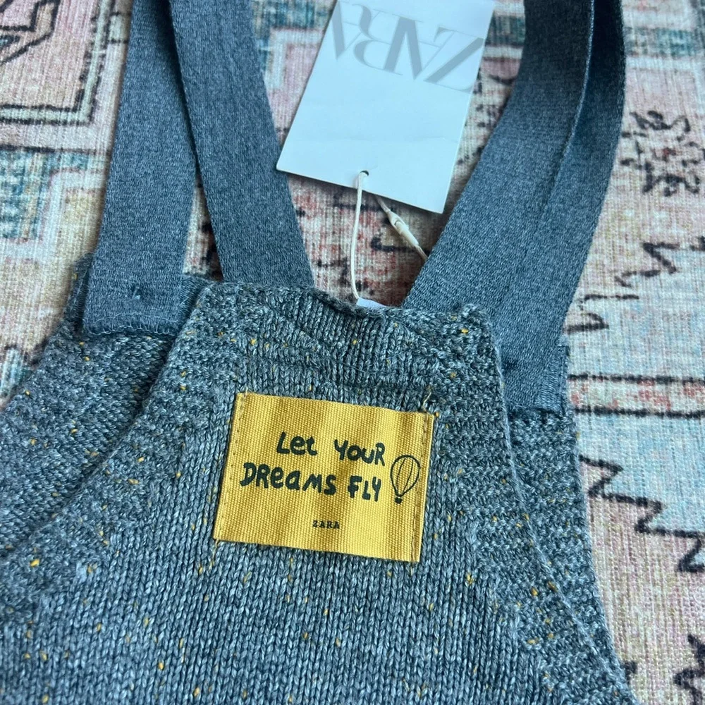 Kids Gray Knit Overalls Zara Hot air balloon patch